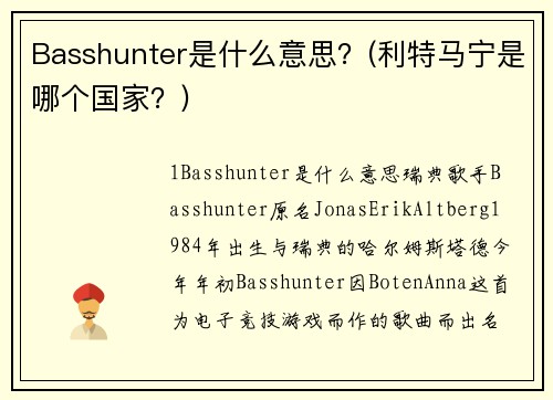 Basshunter是什么意思？(利特马宁是哪个国家？)